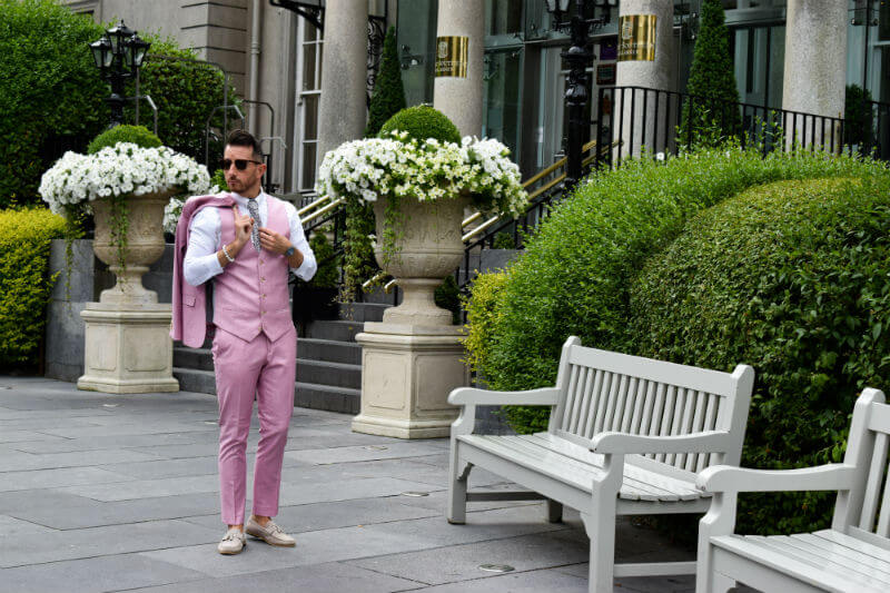 Looking suave in a pink suit