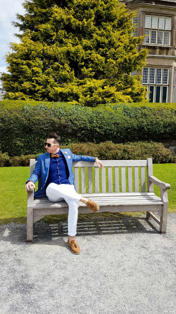 Posing on a bench in a Blazer
