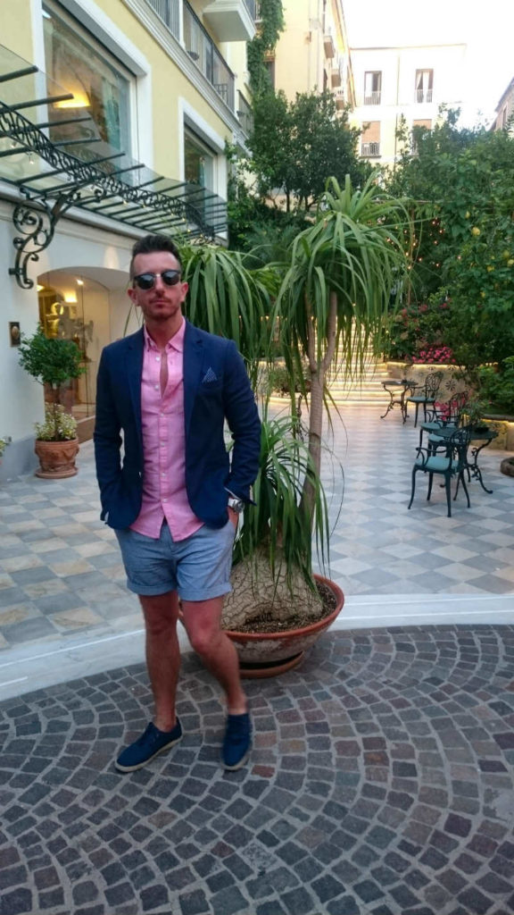 Summer style pink oxford shirt and blue blazer